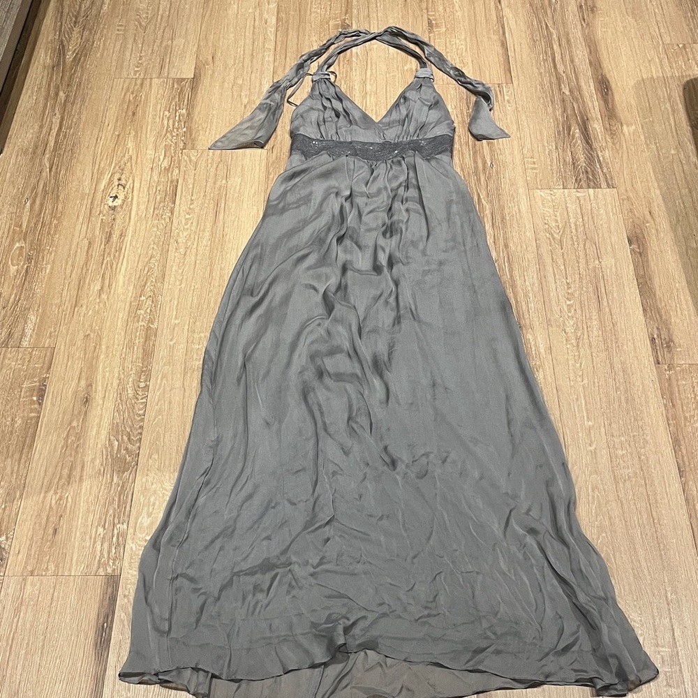 NWOT Hallhuber Gray Silk Halter Maxi Dress